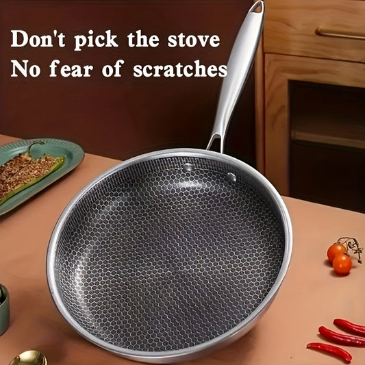 1PC Household Kitchen Honeycomb Stainless Steel Non Stick Frying Pan,Easy To Clean, Suitable For Frying Steak, Fish, And Eggs,Suitable For All Stoves