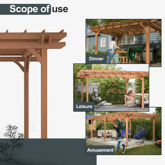Outdoor Wood Pergola, Wooden Patio Pergola Gazebo For Climbing Plant Support, Garden,Brown