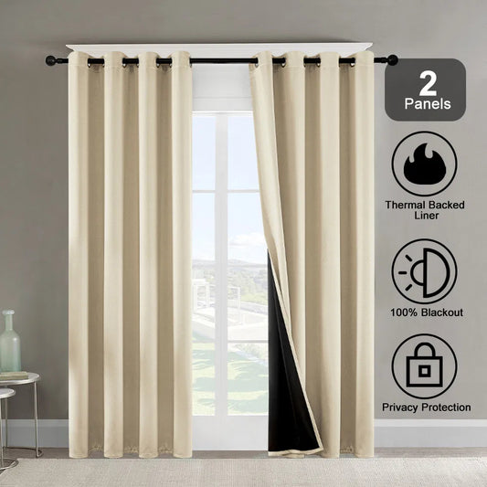 Polyester Grommets Thermal Insulated With Coated Lining 52 In.W63 In. L Indoor Blackout Curtains 3 Colors Available,Set Of 2